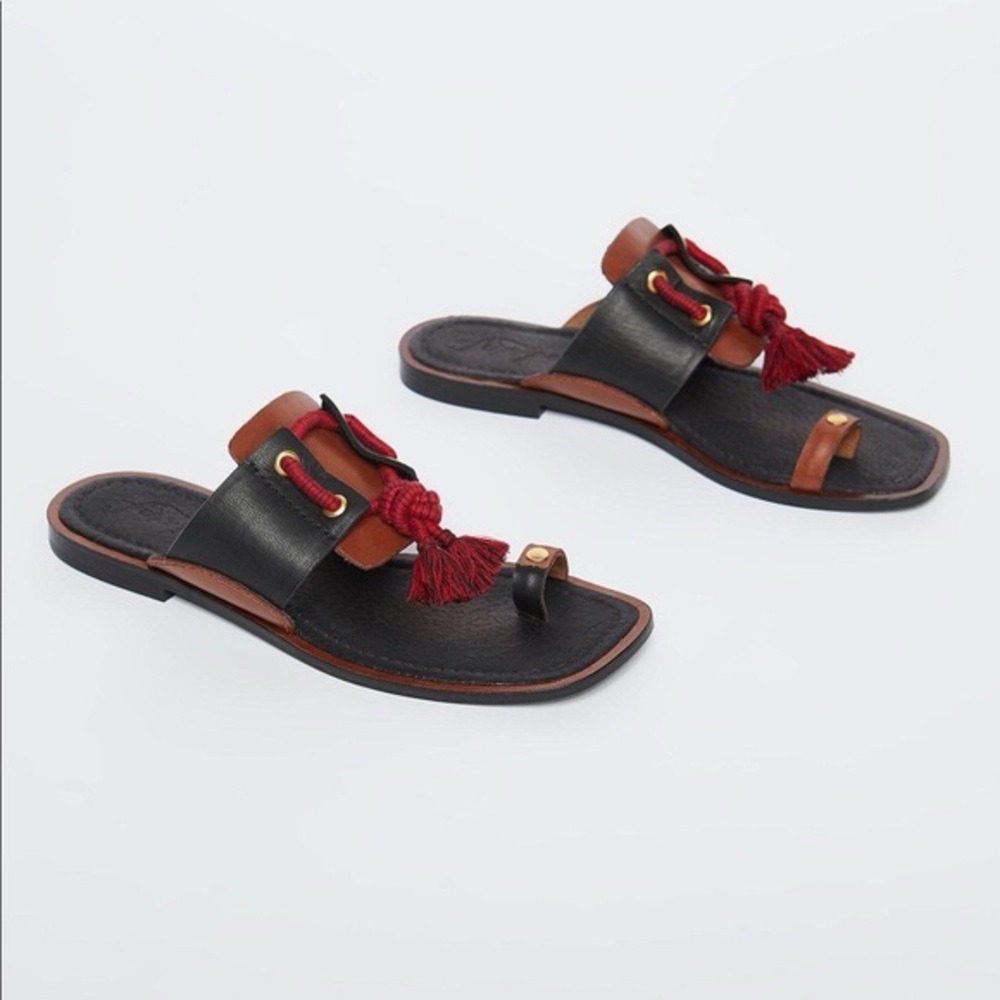 free people x laidback London leather red tassels maui slide sandals new 39 9 - Picture 3 of 11